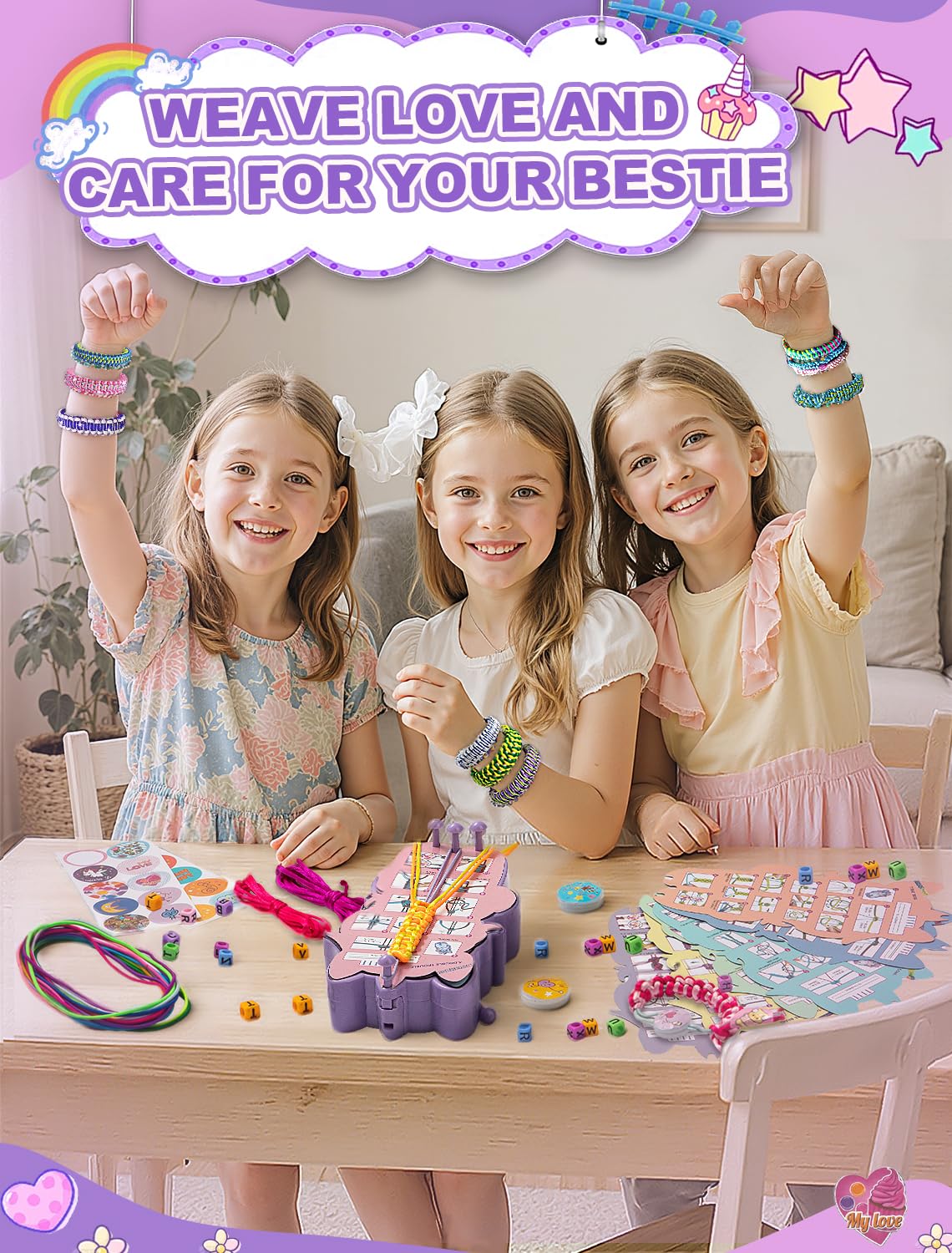 AONTESS Unicorn Bracelet Making Kit for Girls - DIY Jewelry with Beads & String, Small, Purple, Model BZQ-UZ, Ages 6-12