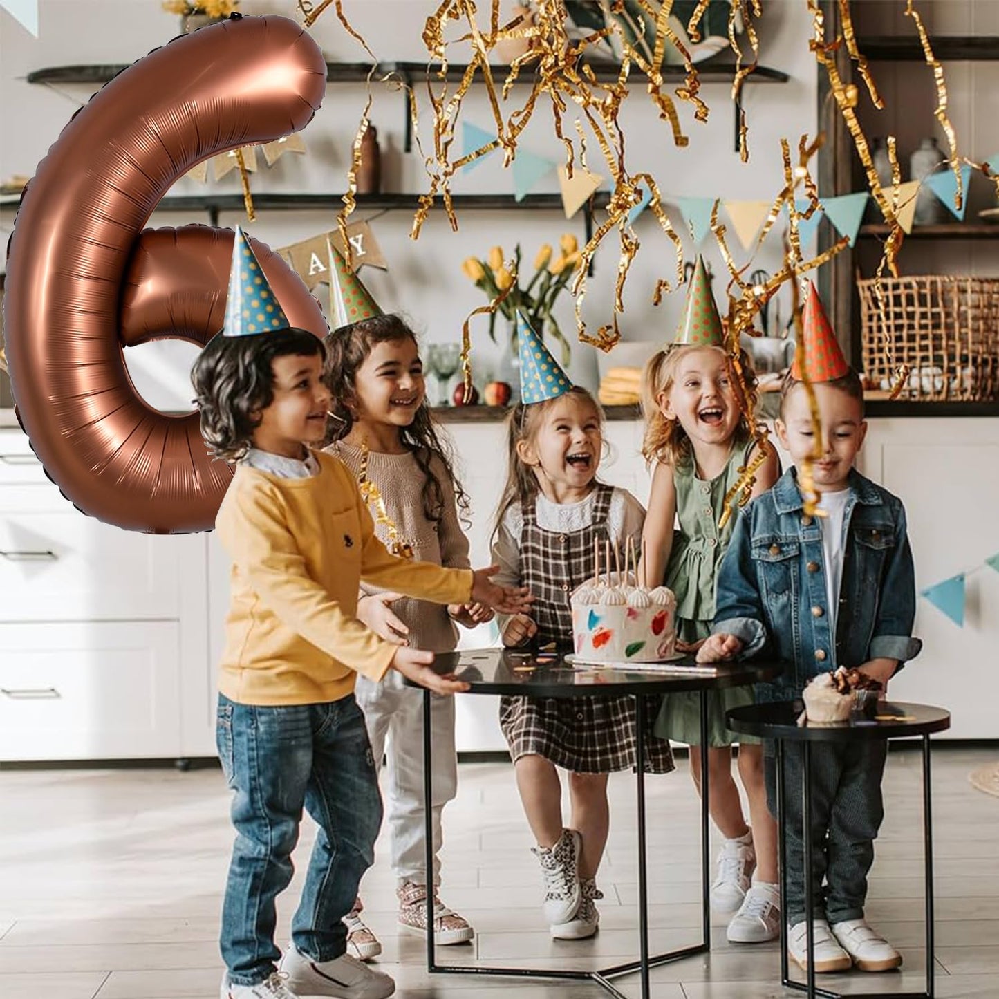 Toniful 40 Inch Coffee Brown Large Numbers Balloon 0-9 Birthday Party Decorations,Big Chocolate Number 6 Foil Balloon Digital 6