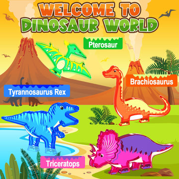Dinosaur Toys Magnetic Tiles Lava Dinosaur World Set - Magnetic Blocks Building Toys For Kids 3-5 5-7 Girls Boys Toys Age 4-6 6-8, Classroom Must Haves Toddler Sensory Toys For 3+ Year Old Kids Toys
