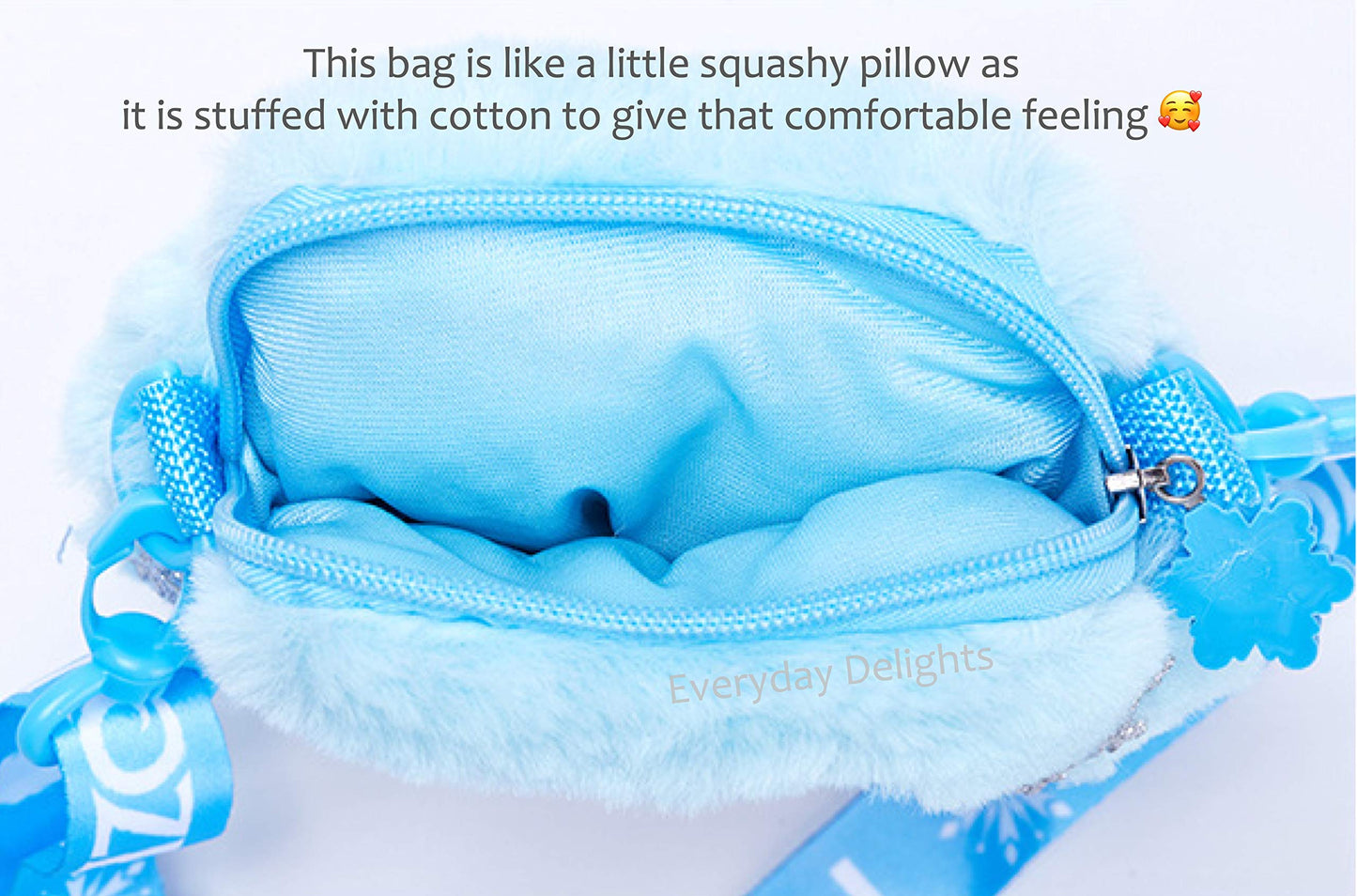 Frozen Elsa Plush Crossbody Shoulder Handbag in Snowflake Shape for Girls Kids Children - Blue