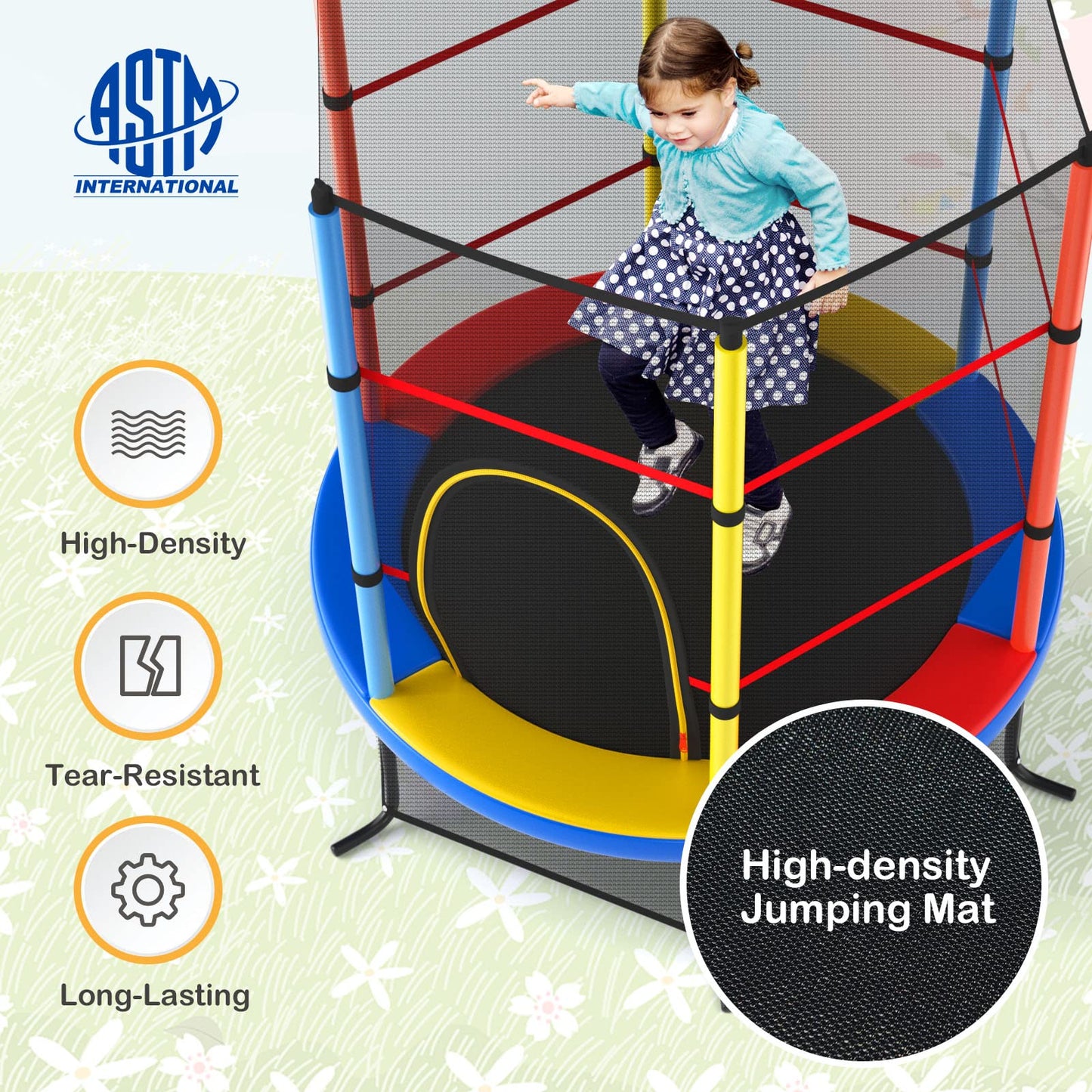Gymax 55 Trampoline For Kids, Toddler Trampoline With All-Round Safety Enclosure Net & Double Side Zipper, Indoor/Outdoor Kid