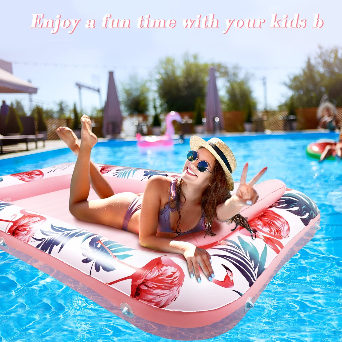Premium Large Inflatable Tanning Pool Lounger Lake Flamingo Float Floaties For Adults - Comfortable Design With Cup Holders And