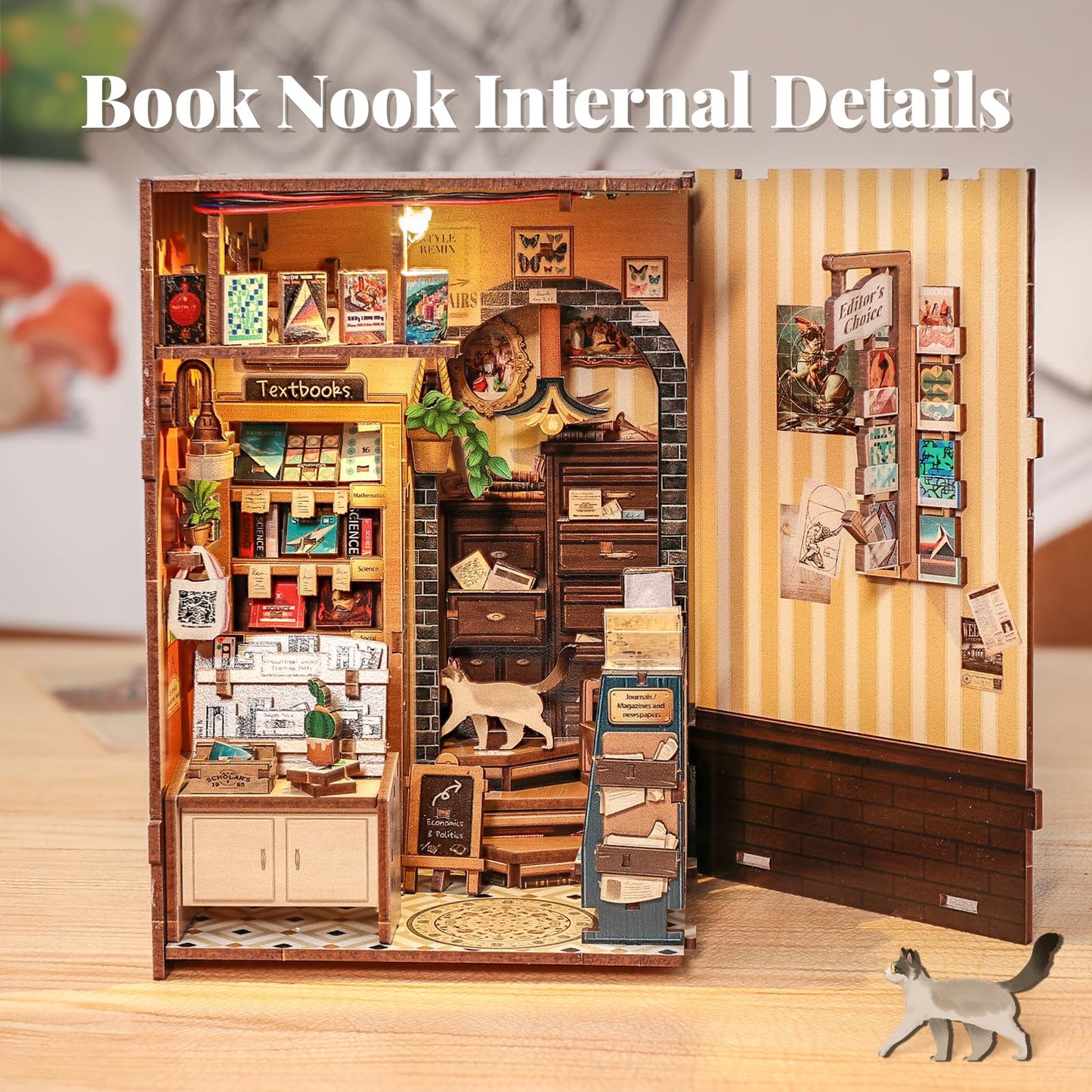 Fsolis Book Nook Kit - DIY Miniature Dollhouse Kit 3D Puzzles for mature-themeds Tiny House Mini Booknook Craft Bookshelf Decor 168 Wooden Pieces Gifts for Women Book Lovers(The Scholar 's Bookstore)