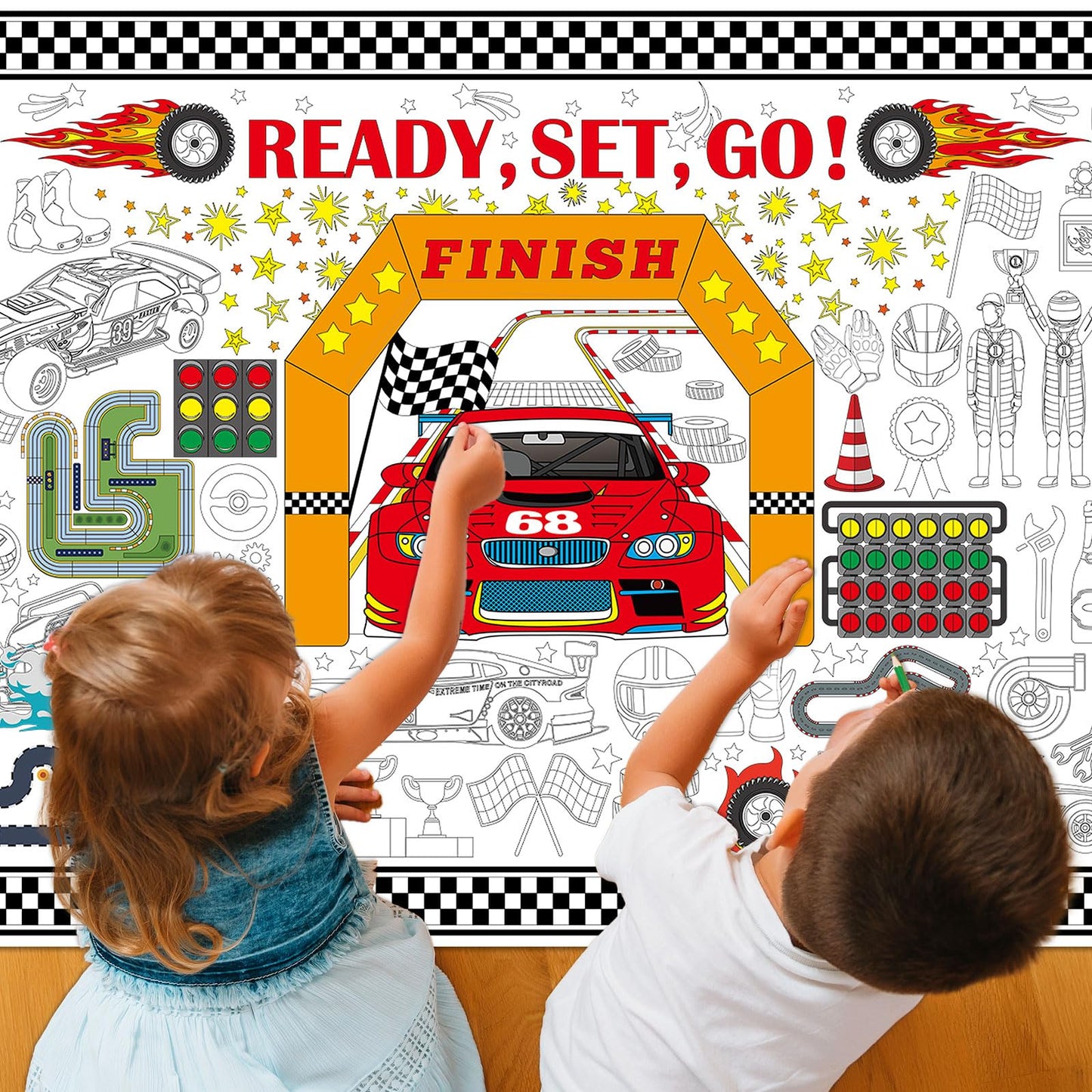 Naozinebi Race Car Coloring Poster For Kids Giant Racing Coloring Poster Large Race Car Party Coloring Tablecloth Jumbo Coloring
