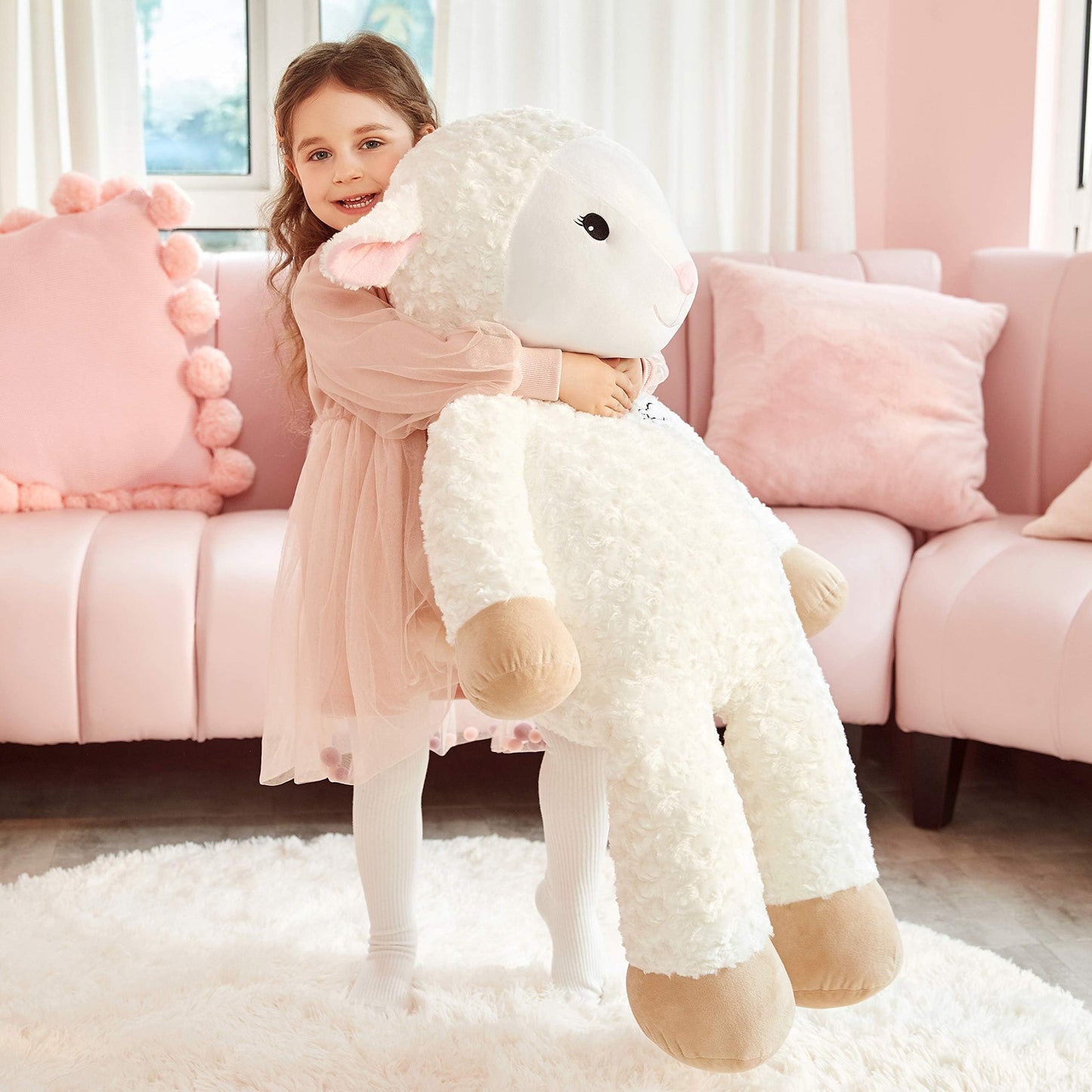 Ikasa 30' Giant Sheep Stuffed Animal - Jumbo Soft Kawaii Plush Toy For Kids & Girlfriend (White)