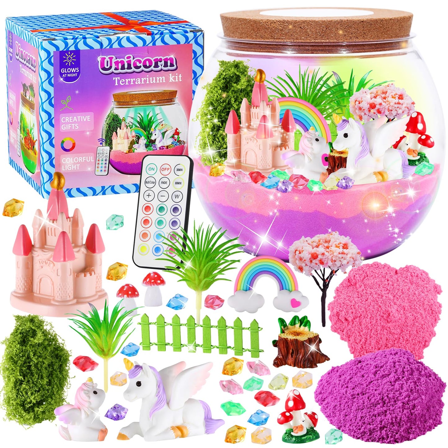 Hannstar Unicorn Terrarium Crafts Kit for Kids-LED Night Light Up & Remote Unicorn Birthday Gifts Toys for Girls Ages5 6 7 8 9 1