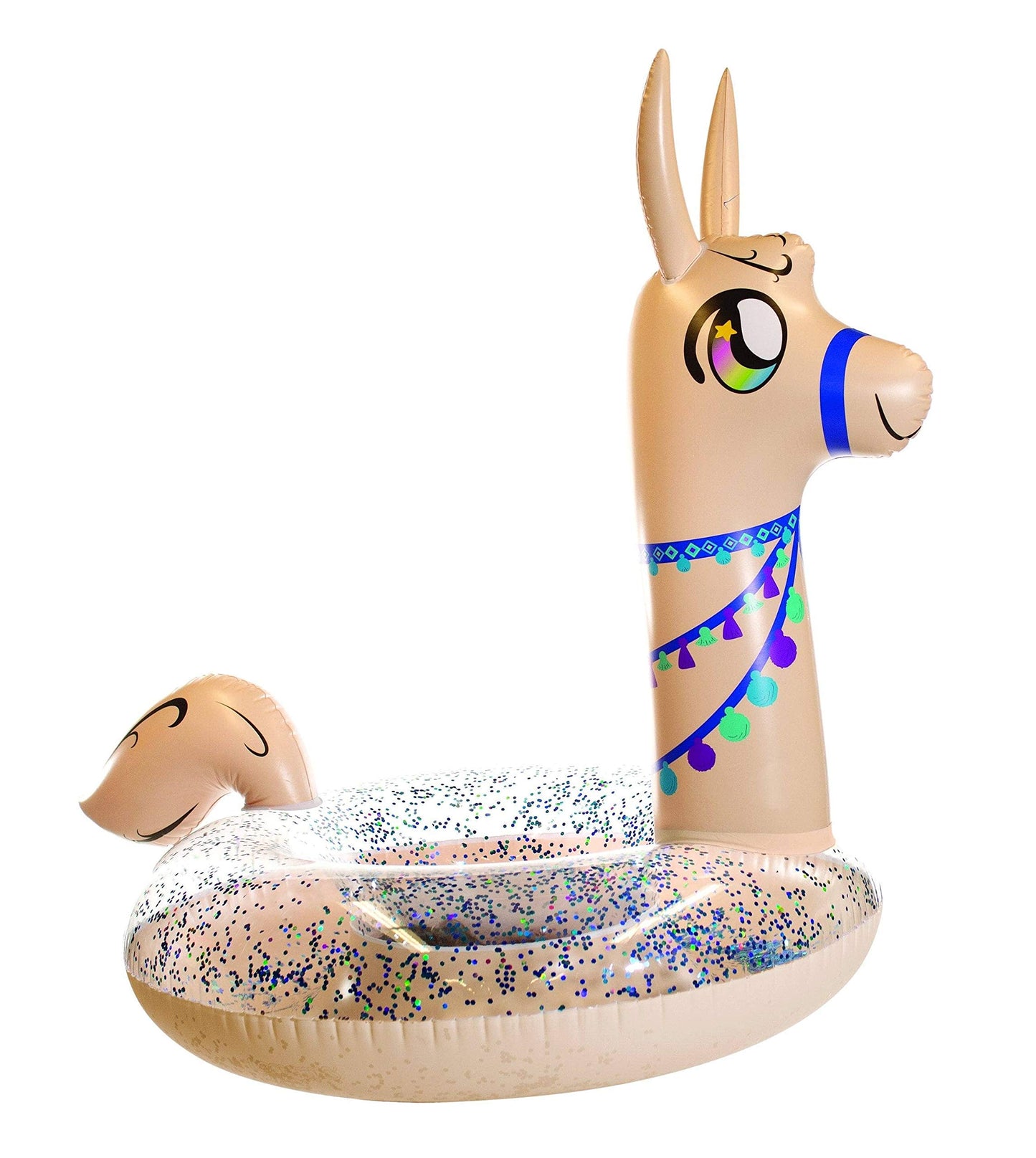 PoolCandy Inflatable Animal Pool Tubes & Swim Rings (Llama Glitter Filled 48 inch Pool Tube Swim Ring)