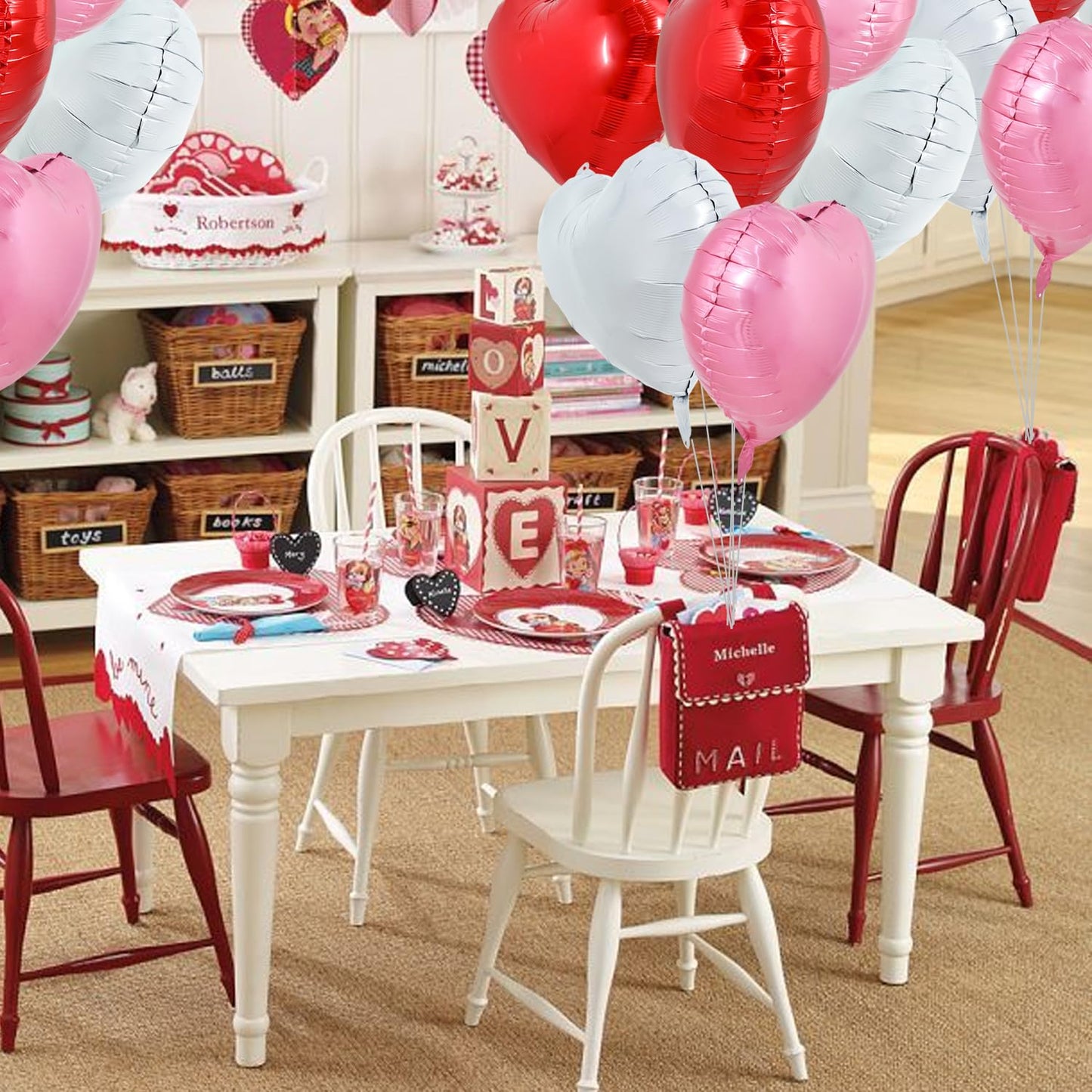 TONIFUL 30Pcs 18 Inch Heart Balloons Red White Pink Valentines Day Heart Shape Foil Mylar Balloons Decoration for Romantic Valen
