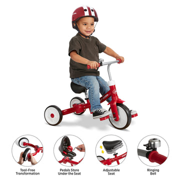Radio Flyer Triple Play Trike, Toddler Tricycle & Balance Bike, Large, Red, Alloy Steel, Ages 1-3, Model 423Z