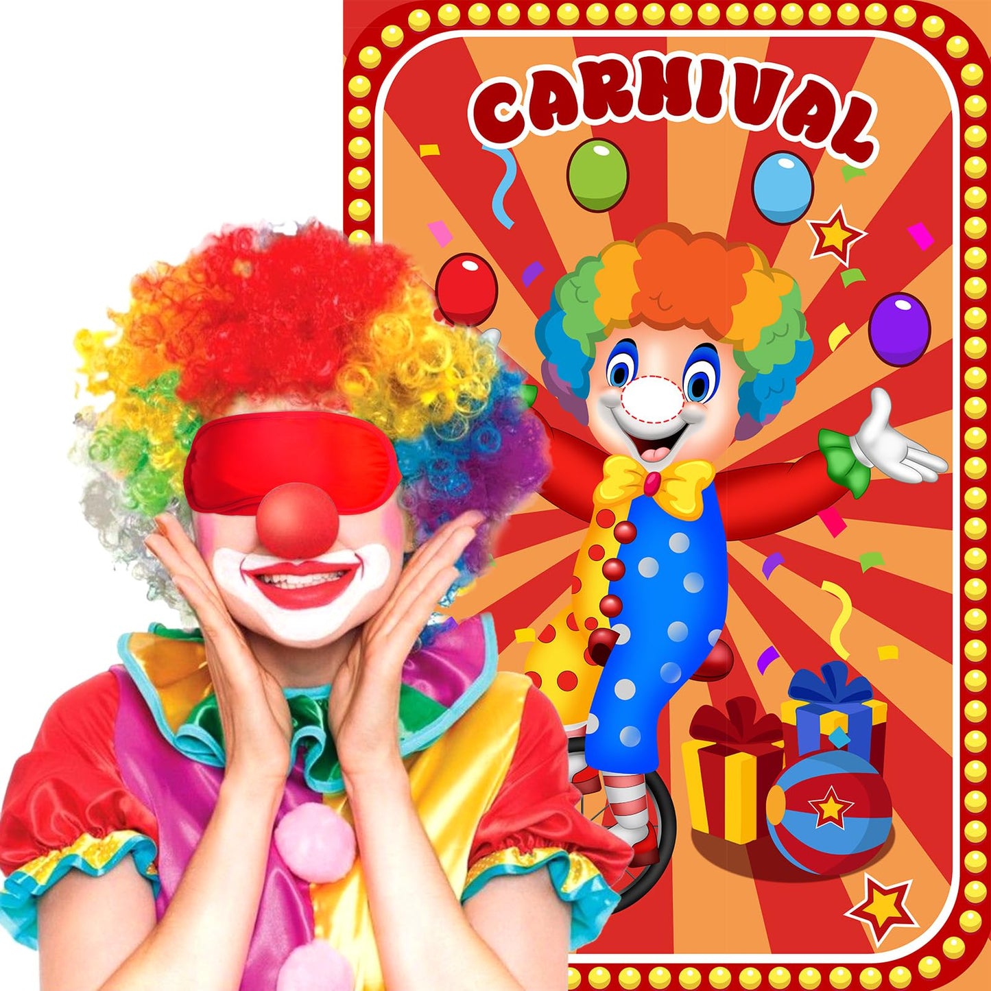 Circus Games Pin The Nose On The Clown Carnival Party Games For Kids Clown Party Supplies Circus Themed Birthday Party Decorations, Large Clown Games Poster With 32 Nose Stickers
