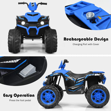 Costzon Kids Atv, 12V Battery Powered Electric Vehicle W/Led Lights, High & Low Speed, Horn, Music, Usb, Treaded Tires, Ride On Car 4 Wheeler Quad For Boys & Girls Gift, Ride On Atv (Blue)