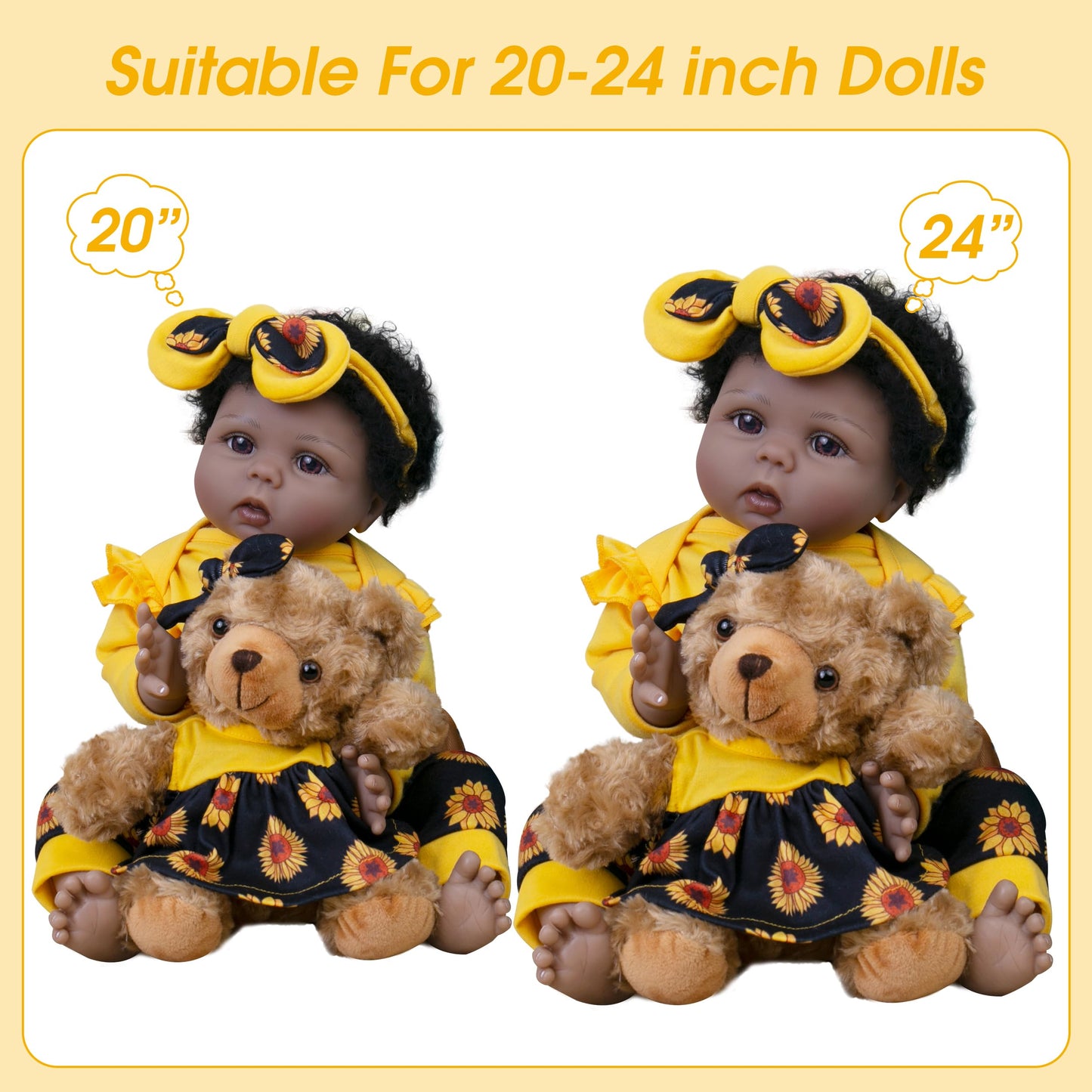 Milidool Reborn Baby Doll Clothes For 20-24 Inch Doll Clothes Reborn Baby Girl 3 Pcs 22 Inch Yellow Baby Doll Outfit Accessories Set For Lifelike Newborn Realistic Baby Dolls Toy Girls