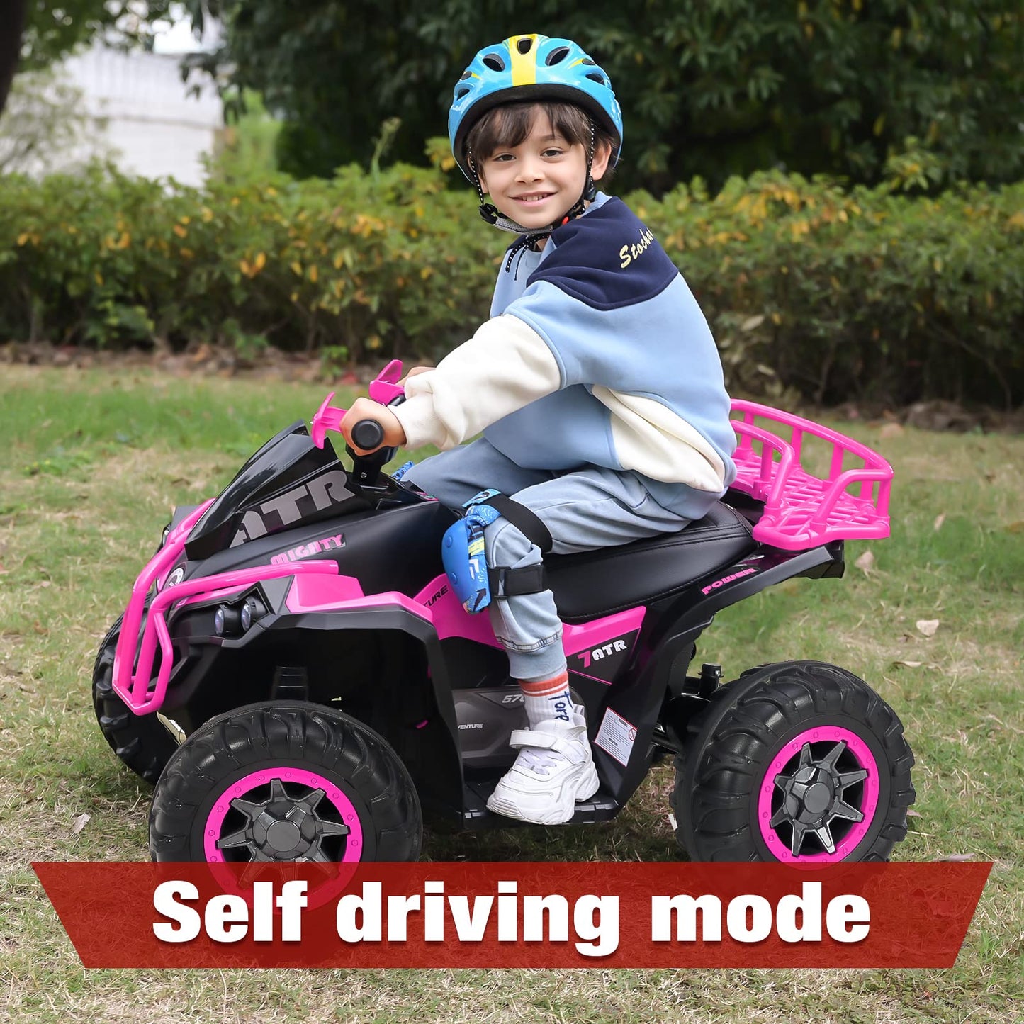 Soar Remote Control Four Wheeler For Kids - Electirc Toddler 4 Wheeler For Kids 3-6, Ride On Atv 12V Battery Powered, Kids Quad With Led Lights, Music, High Low Speed, Usb/Tf, Treaded Tires, Pink