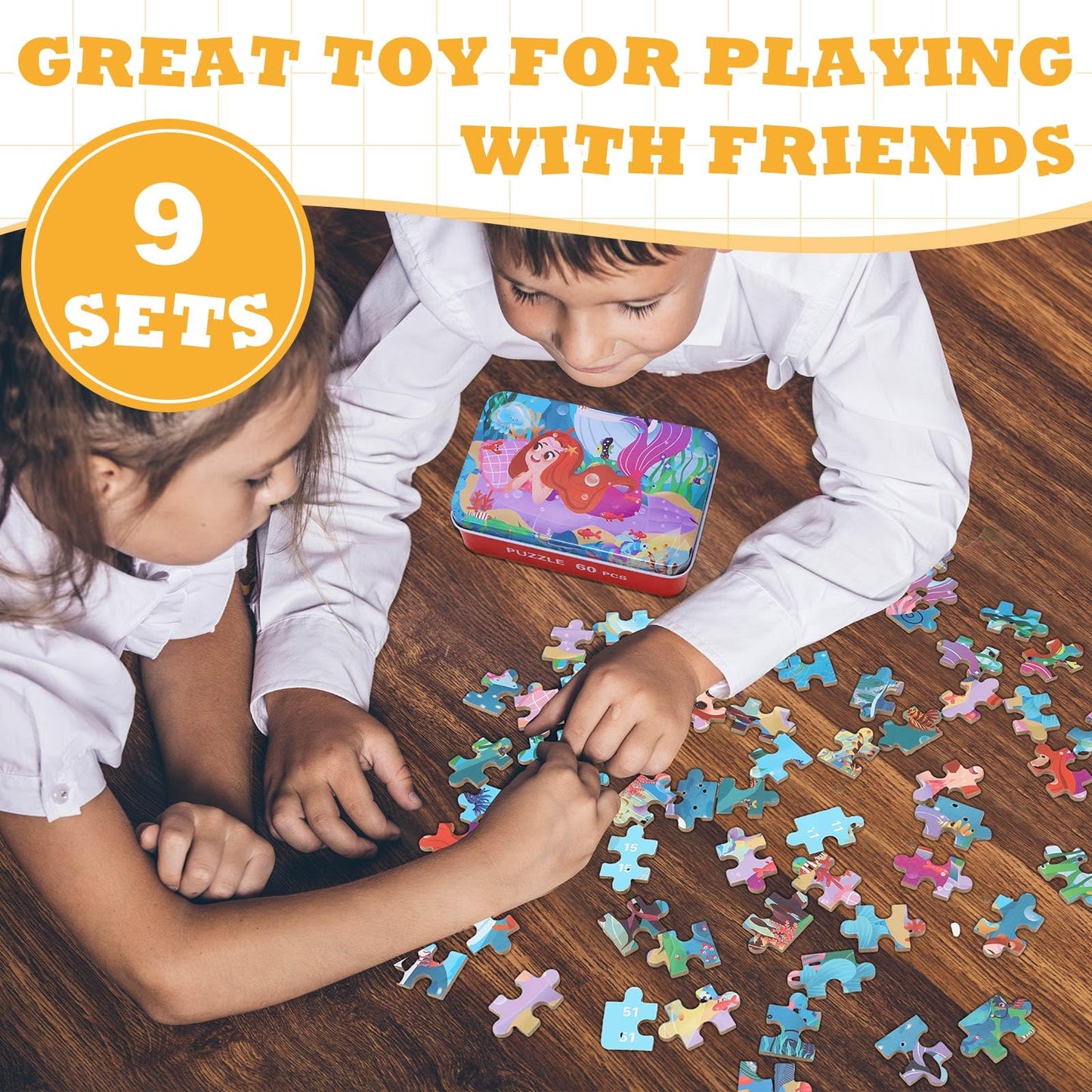Libima 9 Boxes Party Favors Jigsaw Puzzles In A Metal Box For Age Of 4-8, Wooden Puzzle For Ages 4-8 Boys And Girls Learning Edu