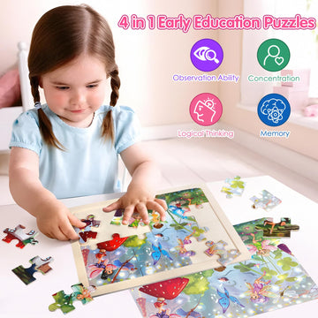 Jigsaw Puzzles Wooden Puzzles For Girls Ages 3-5 Unicorn Mermaid Princess Fairy Puzzle Preschool Educational Brain Teaser Boards