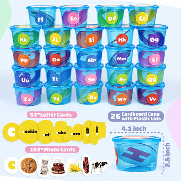 Joyreal Alphabet Learning Toys For Toddlers - 26 Alphabet Soup Sorters With 245 Flash Cards For Early Letter Awareness & Recognition - Fun Education Classroom Supplies Alphabet Sounds Teaching Games