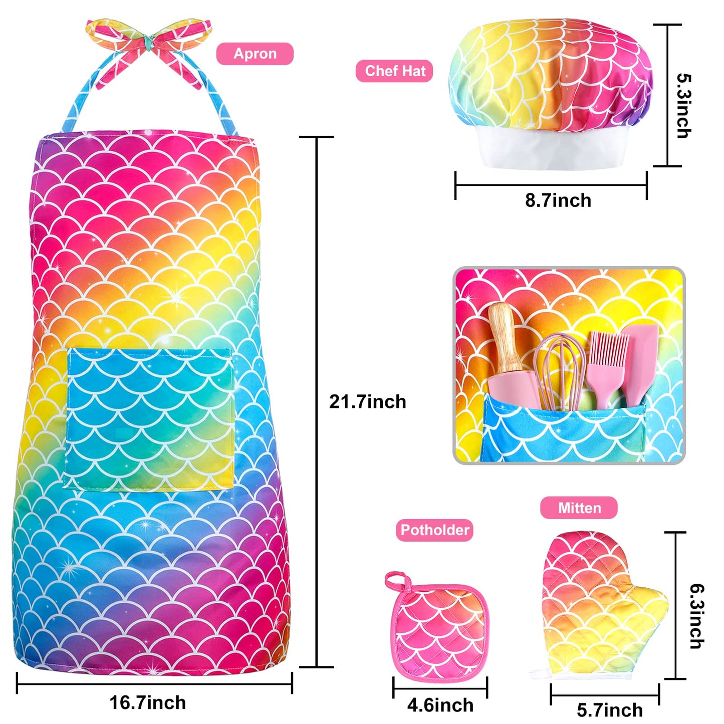 GIFTINBOX Kids Cooking and Baking Set, 54 PCS Complete Kit with Apron and Chef Hat, Real Kids Cooking Utensils and Kitchen Acces