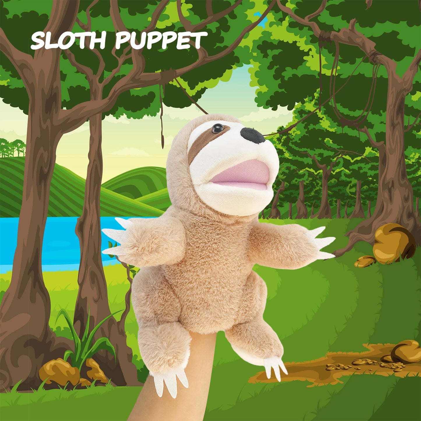 Okegztoa Hand Puppets,10'' Sloth Hand Puppets For Kids,Hand Puppets For Toddlers 1-3 And Kids With Movable Mouth,Sloth Stuffed A