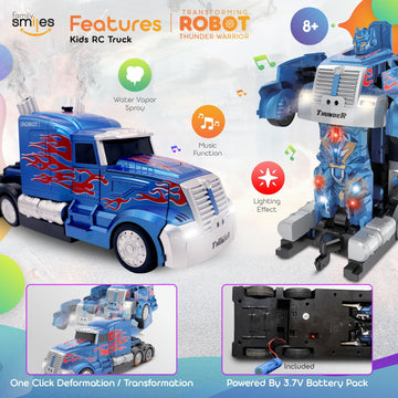 Family Smiles Kids Transforming Robot RC Truck Toys for Boys Ages 8-13 Years Remote Control Car Gift