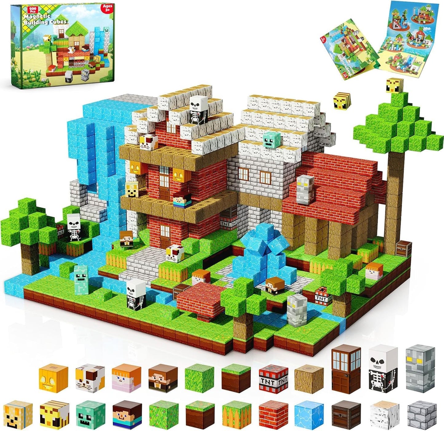 Toyunited 200Pcs Magnetic Blocks - Magnetic Building Blocks, Magnet Cubes Game, Stacking Forest Set, Stem Montessori Sensory Sta