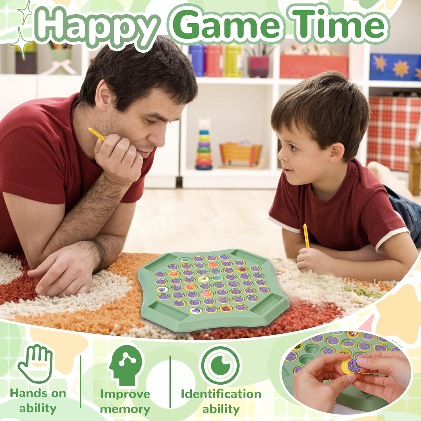 Gencokok 54PCS Fruit Flip Chess Game, Memory Matching Board, L-Fruit, Plastic for Kids
