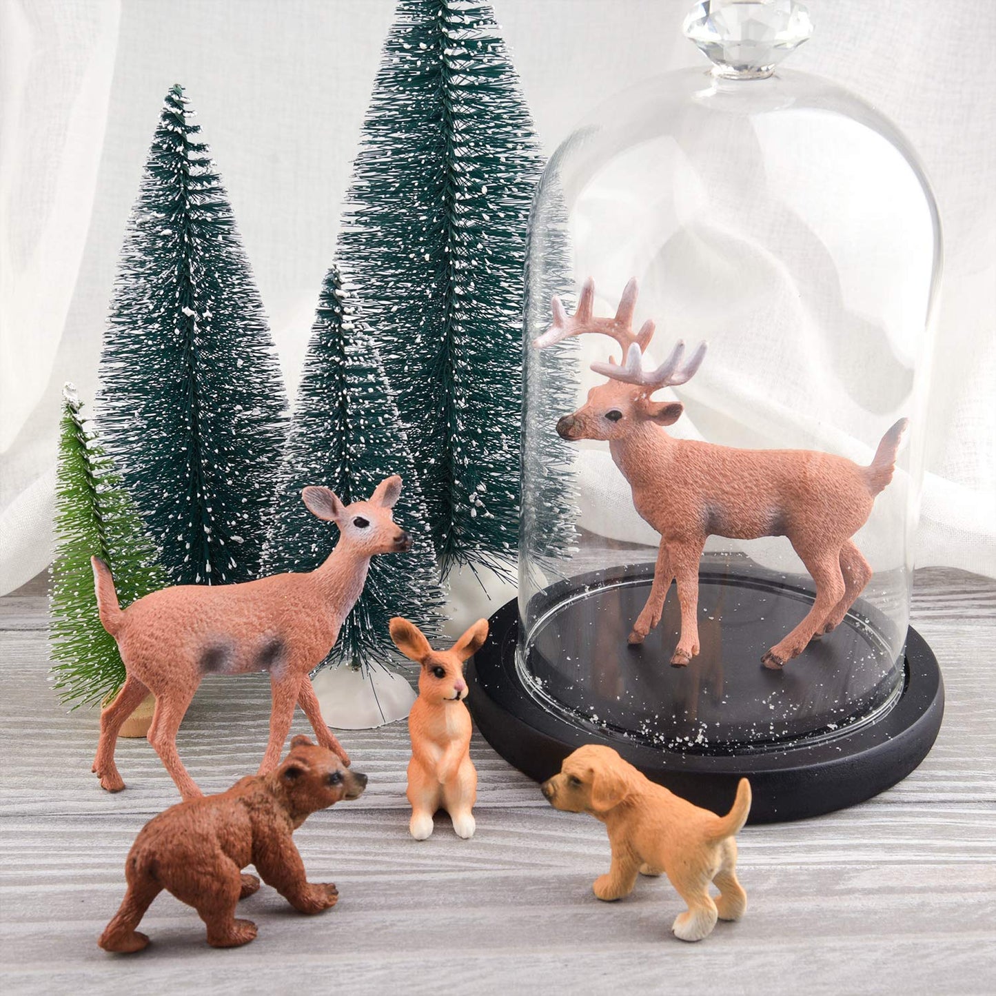 Tuparka 9Pcs Forest Animals Set, Miniature Figures Woodland Animals Deer Figurine, Dog, Rabbit, Bear Figure Miniature Animals Woodland Cake Toppers