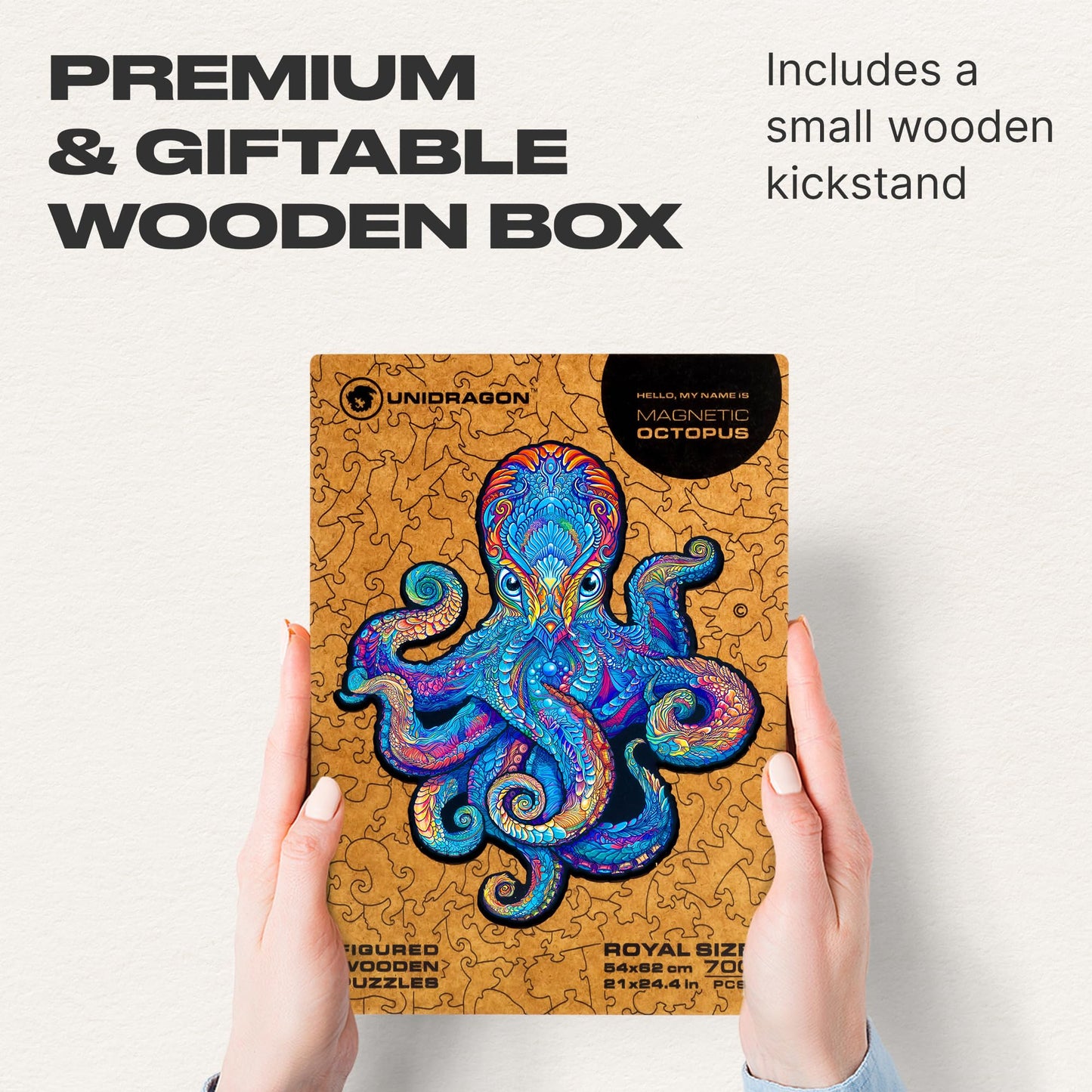 Unidragon Original Wooden Jigsaw Puzzles - Magnetic Octopus, 700 Pieces, Royal Size 21'' X 24.4'', Beautiful Gift Package, Uniqu