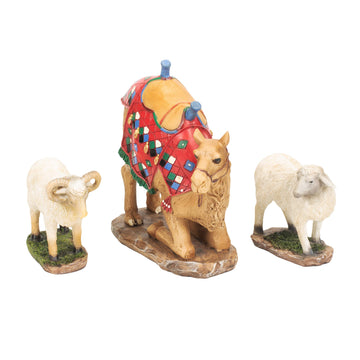 Three Kings Gifts Kneeling Camel and Two Awassi Sheep - for 10 Inch Real Life Nativity