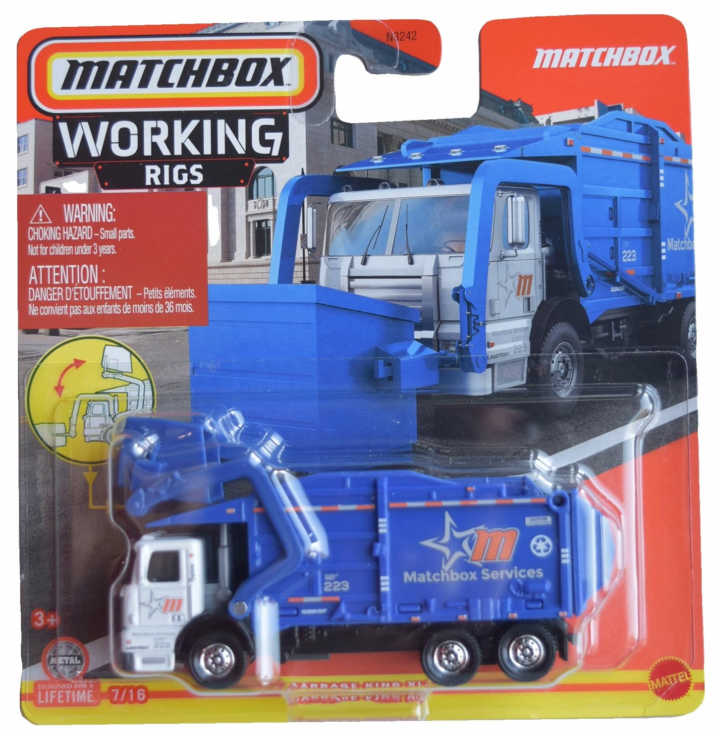 Matchbox Truck With Moving Parts, Working Rigs Toy, 1:32 Scale, Large, Blue, Model N3242, Ages 3+