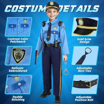 Luucio Kids Police Officer Costume, Blue Polyester, 120-130 (5-7Y), with Accessories, Halloween Dress-up for Boys
