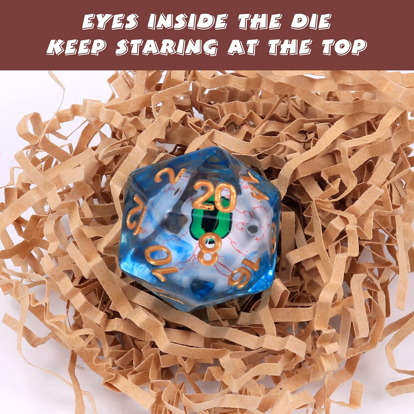 DND Dice Rolling Eyeball D20 Dungeon & Dragon Dice with a Green Bloodshot Eyeball, D20 Blue Polyhedral Dice-5e DND Accessories B