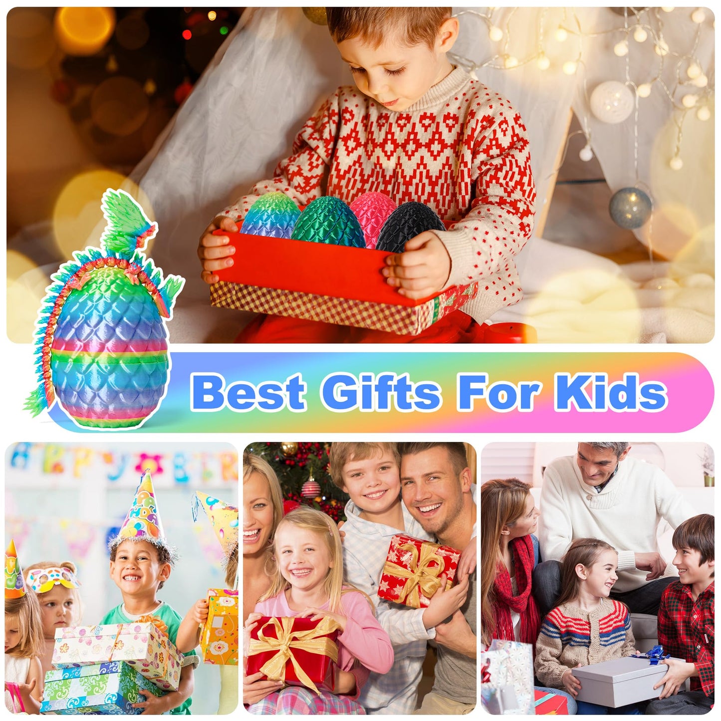 3D Printed Dragon Eggs with Dragon Inside Easter Mystery Dragon Egg Articulated Crystal Dragon Fidget Toy Surprise 3D Printed Dragon Egg with Wings Flying Animals Toy Easter Basket Stuffers 4PCS(B)