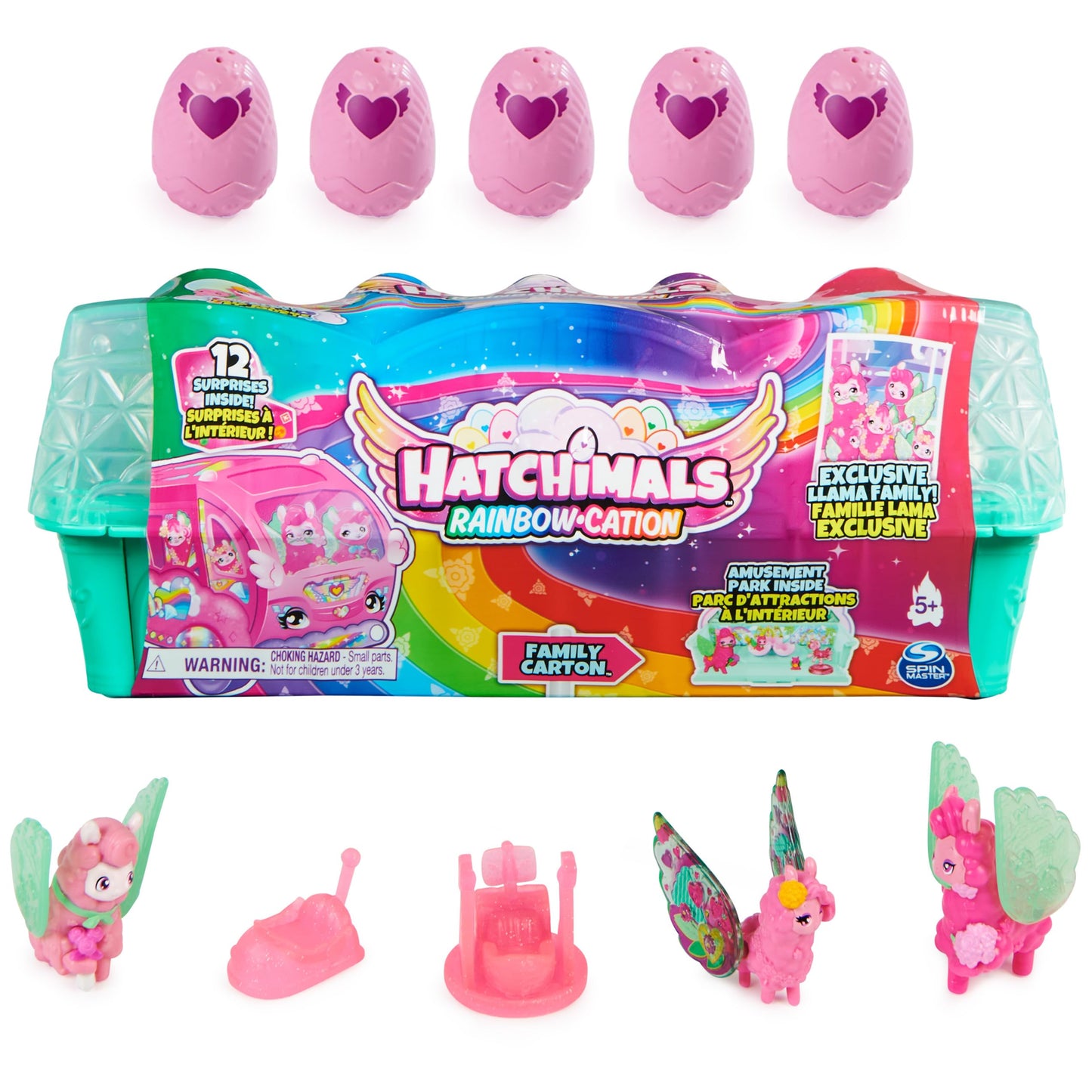 Hatchimals Colleggtibles, Rainbow-Cation Llama Family Carton With Surprise Playset, 10 Characters, 2 Accessories, Kids Toys For