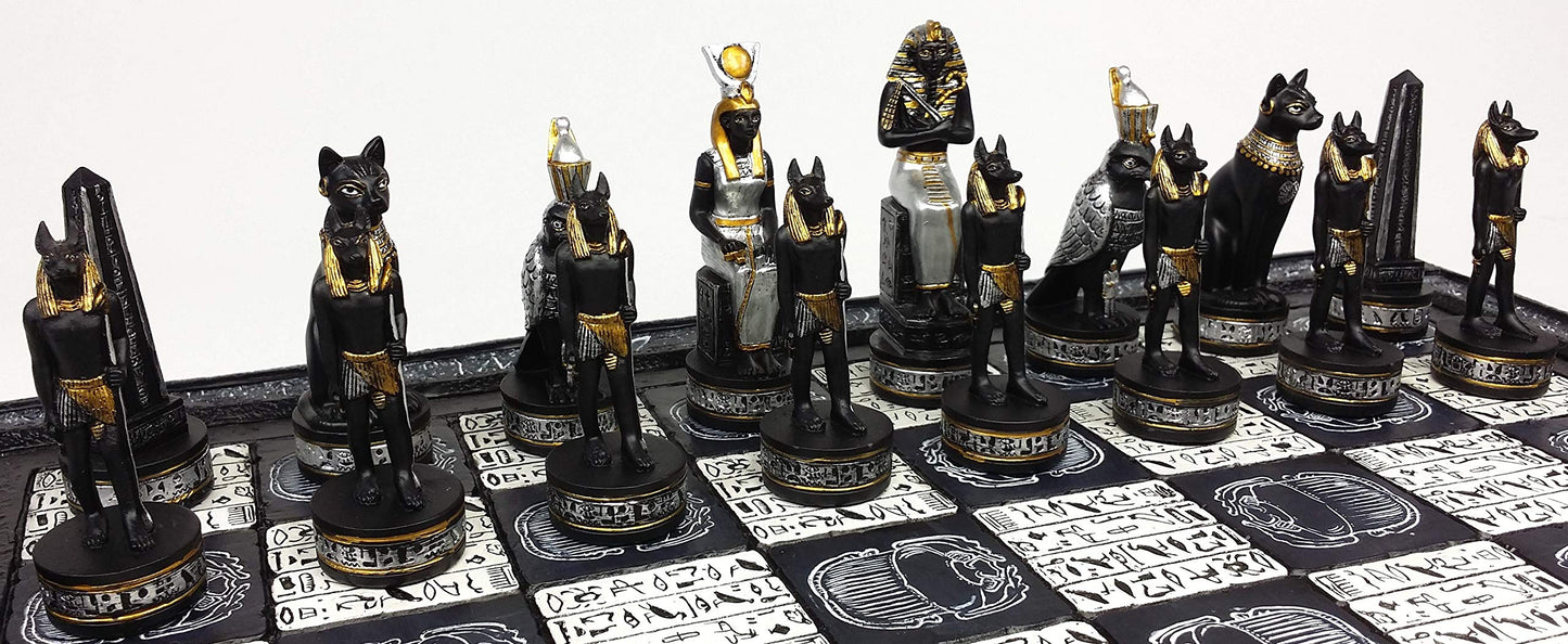 Egyptian Anubis Black and Silver Chess Men Set with Gold Accents - NO Board
