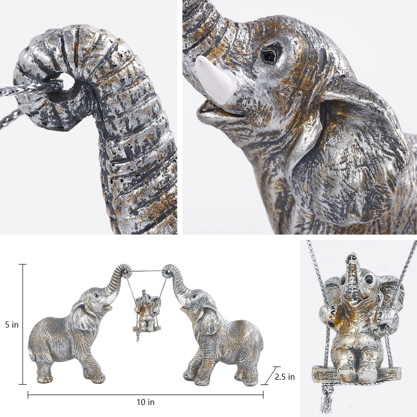 Tohlucs Elephant Statue.Silver Elephant Decor For Women,Mom Gifts.Elephant Figurines Brings Good Luck.Decoration Ornaments For Living Room,Table Centerpiece, Shelf, Office Decor (Silver)