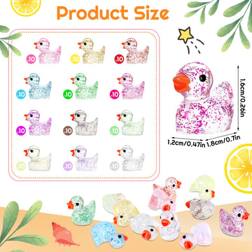 Fuyamp 120 Mini Resin Duck Patterns,Colorful Mini Ducks,Mini Garden,Mini Cute Duck Decoration Patterns,Family Garden,Doll House
