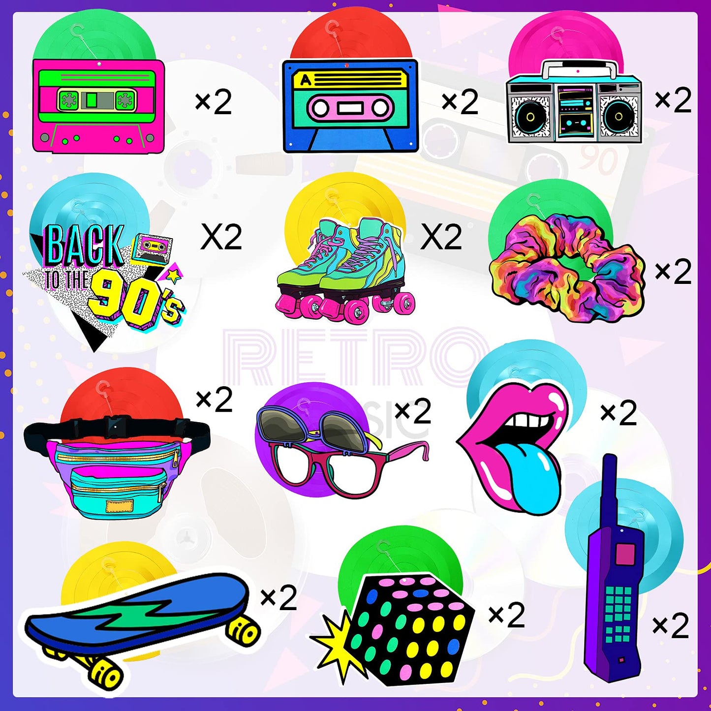 48 Pieces 90s Theme Party Decorations Kit 90s Retro Party Hanging Swirls Colorful 1990s Hip Hop Throwback Birthday Party Ceilin