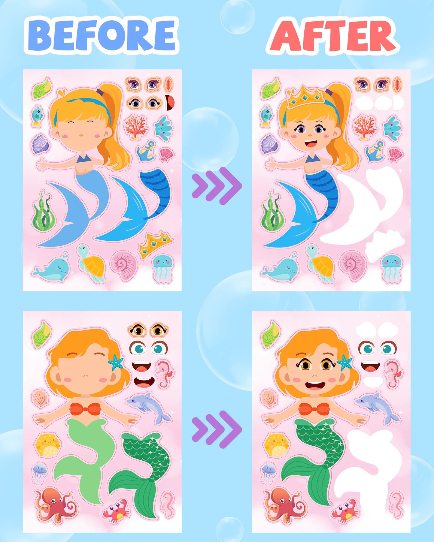 24 Pcs Make Your Own Mermaid Sticker Sheets For Kids With Mermaid Face Stickers For Kids Crafts Activities Gift Bag Stuffers Bir