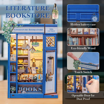 Fsolis Book Nook Kit - DIY Miniature Dollhouse Kit 3D Puzzles for mature-themed Tiny House Mini Booknook Craft Bookshelf Decor 186 Wooden Pieces Gifts for Women Teenagers Book Lovers (Literature Bookstore)