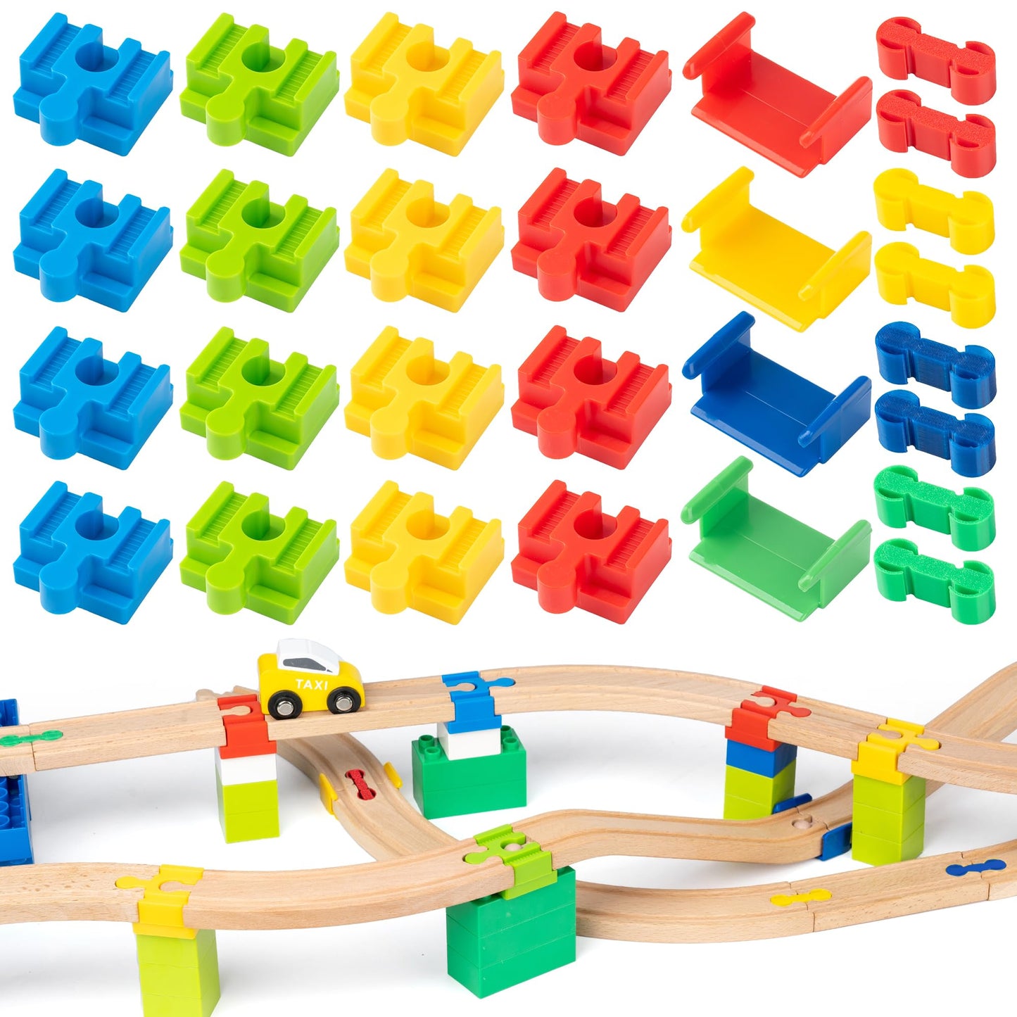 Wooden Train Track Accessories 28 pcs Wooden Track Connector Compatible with All Leading Brands Birthday Gift for Boys Girls,Dog