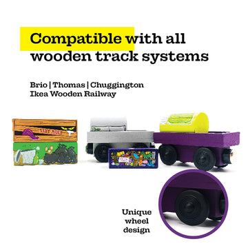 Zany Trains Series 1 - Wooden Train Set With Cargo - Compatible With All Wooden Train Sets - Wooden Train Cars (Quirky Cargo)