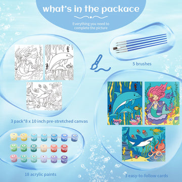 3 Pack Creative Kids Paint By Numbers Kit Canva Paint For Kids Includes 8X10 Inch Framed Canvas With 19 Acrylic Paints, 5 Brushe