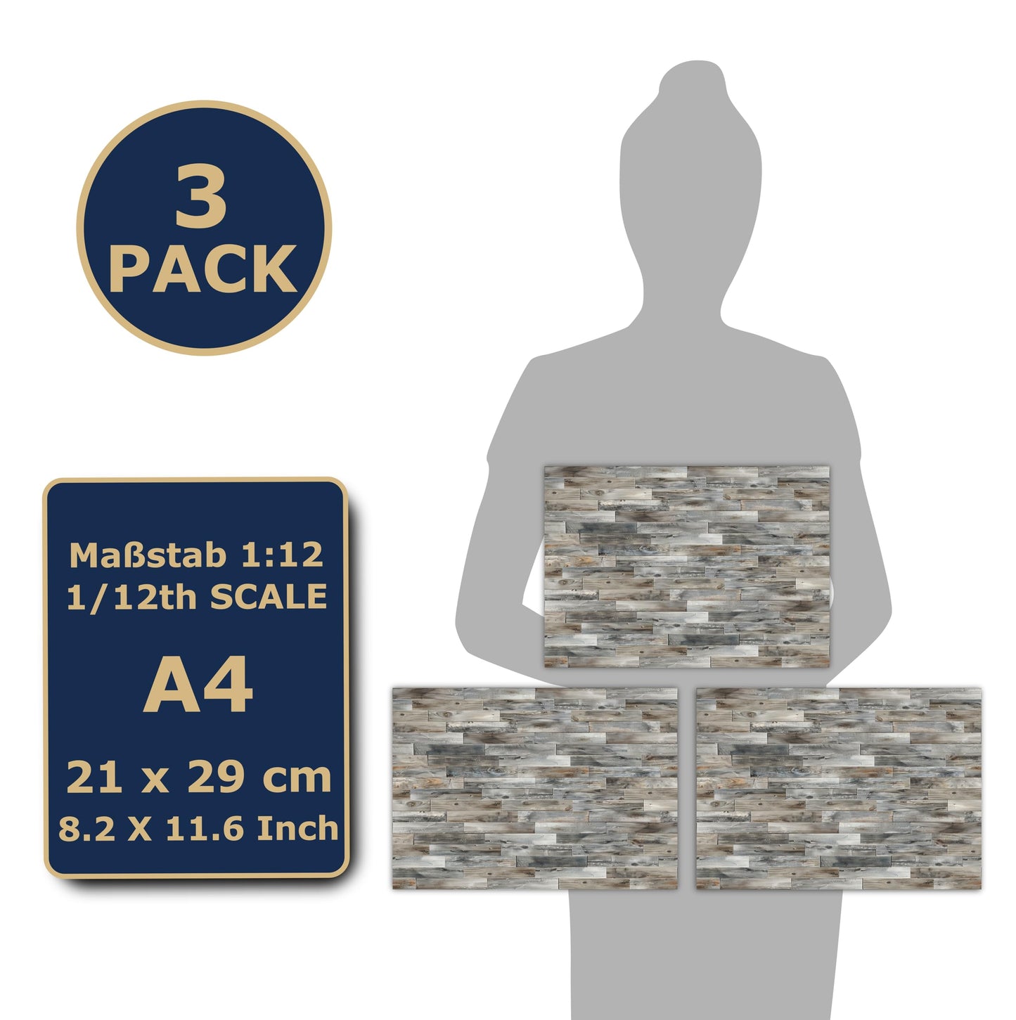 3 Sheets Self-Adhesive Flooring For Dollhouse 1:12 Scale (Winter Oak)
