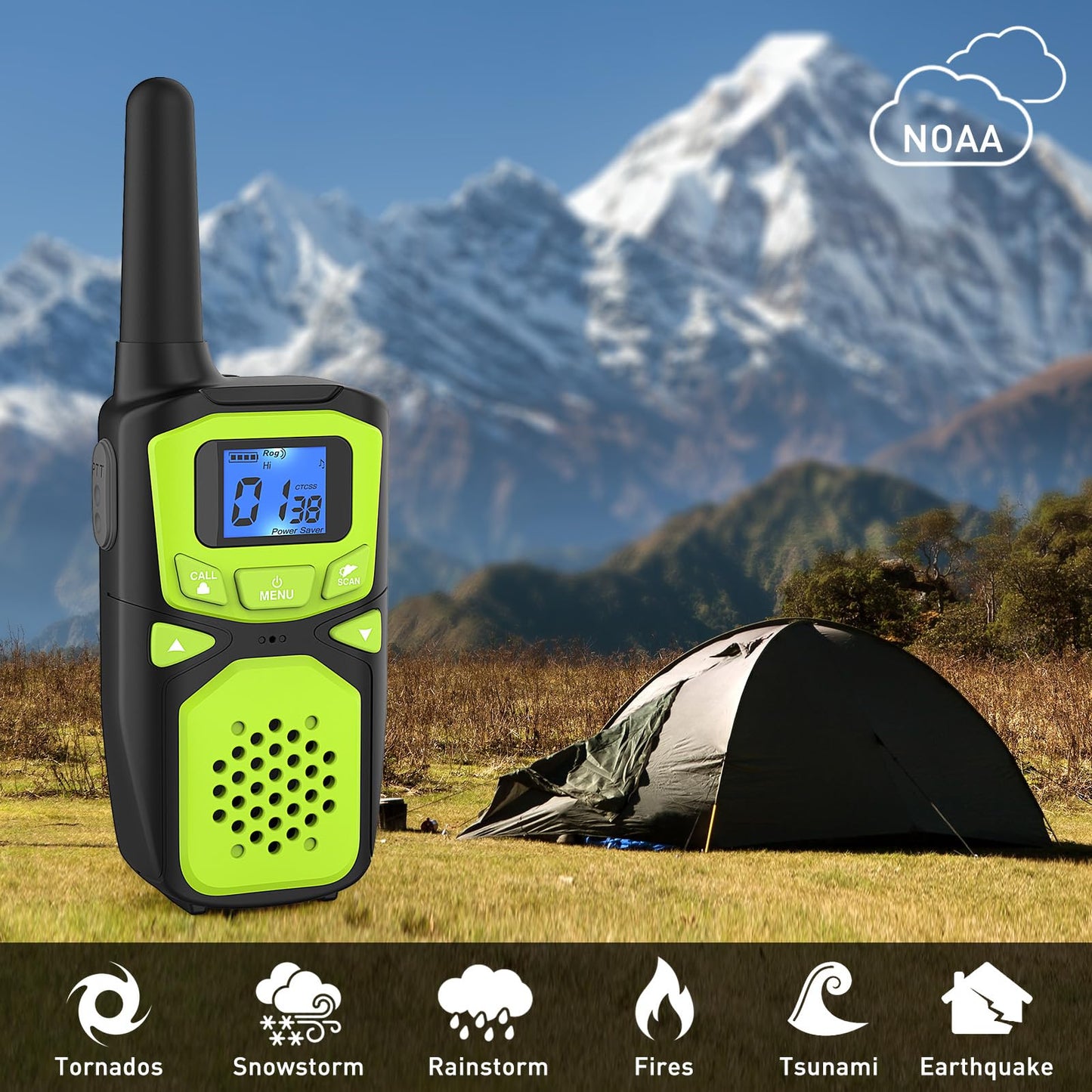 Woktok Adult Walkie Talkies Long Range Rechargeable Portable Two-Way Walkie Talkie, Camping Gear, Sos Sirens, Noaa Weather Alarms, Kid'S Toys, Easy-To-Use Walkie Talkies,2 Packs(No Batteries)