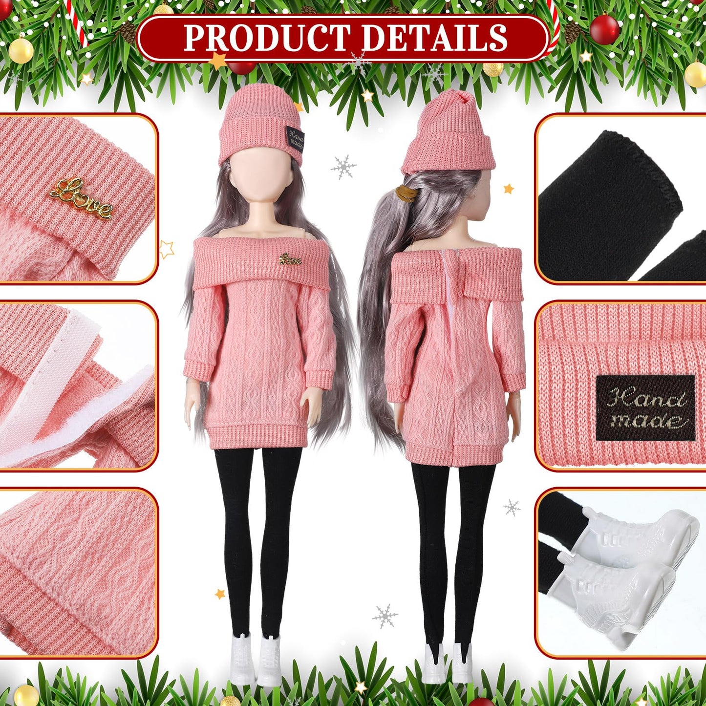 Geyoga 3 Set 12 Pcs Doll Clothes And Accessories Suit Pants Shoes Spring Sweater Outfits, Dolls Are Not Included(Pink, Purple, Beige,12 Inch)