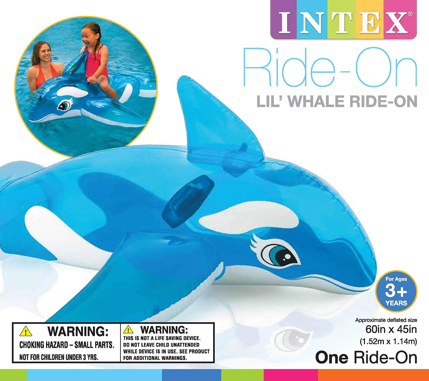 Intex Lil' Whale Inflatable Pool Float: Animal Pool Toy For Kids – 2 Heavy-Duty Handles – 88Lb Weight Capacity – 60' X 45' – For Ages 3+