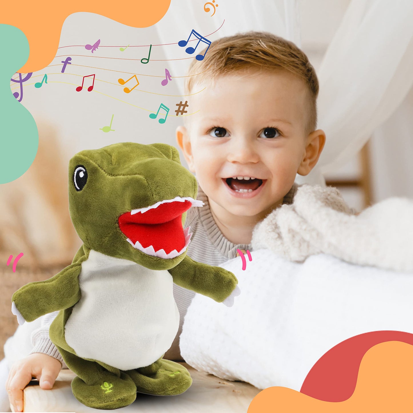 Easfan Talking Dinosaur Toy Repeats What You Say Stuffed Animal Walking Singing Musical Electric Interactive Educational Funny Animated Plush Toy Birthday For Kids Toddlers Green,8’’