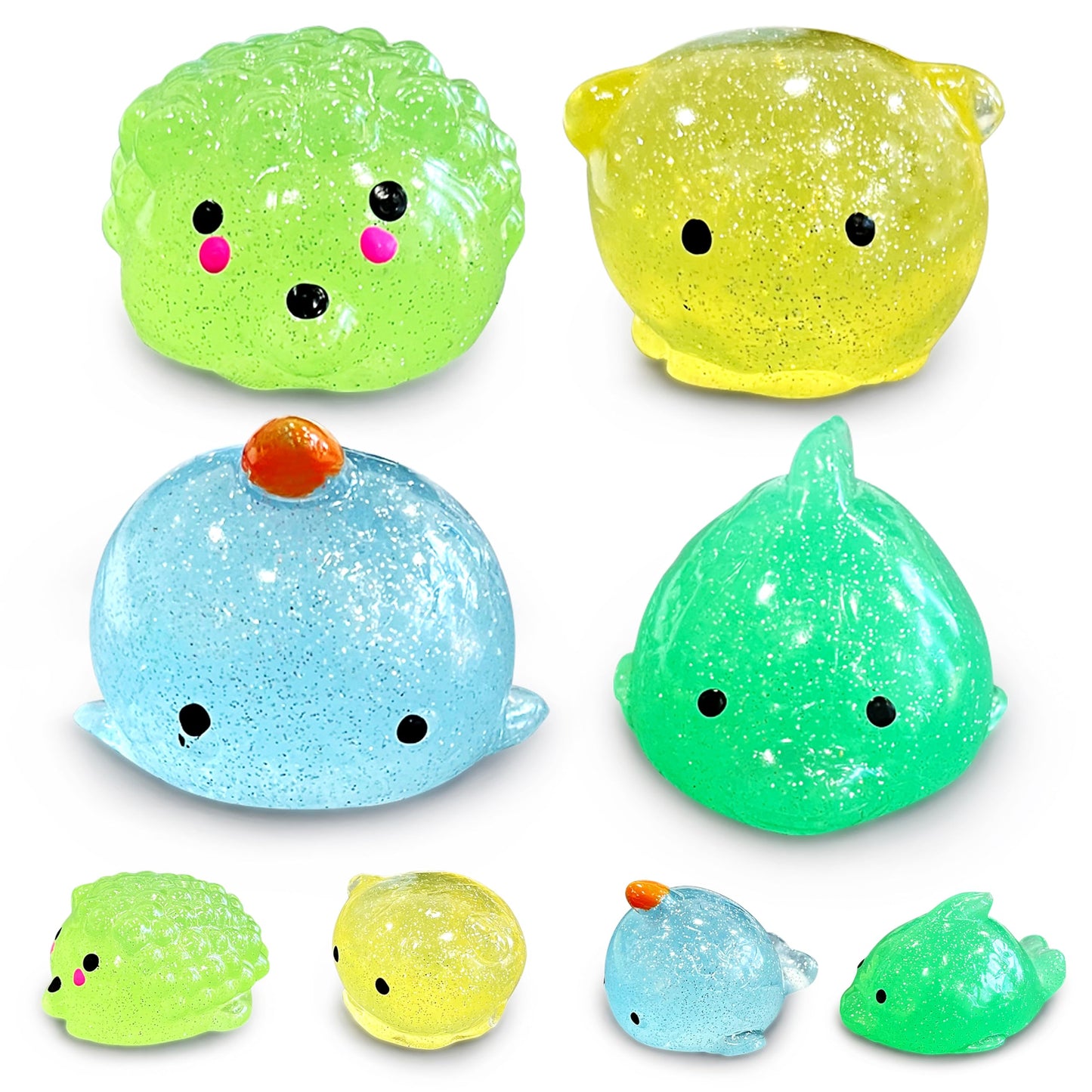 4 Pcs Jumbo Glitter Mochi Squishy Toys For Kids Party Favors, Kawaii Squishies, Sea Animals Sensory Toys For Classroom Prizes, E