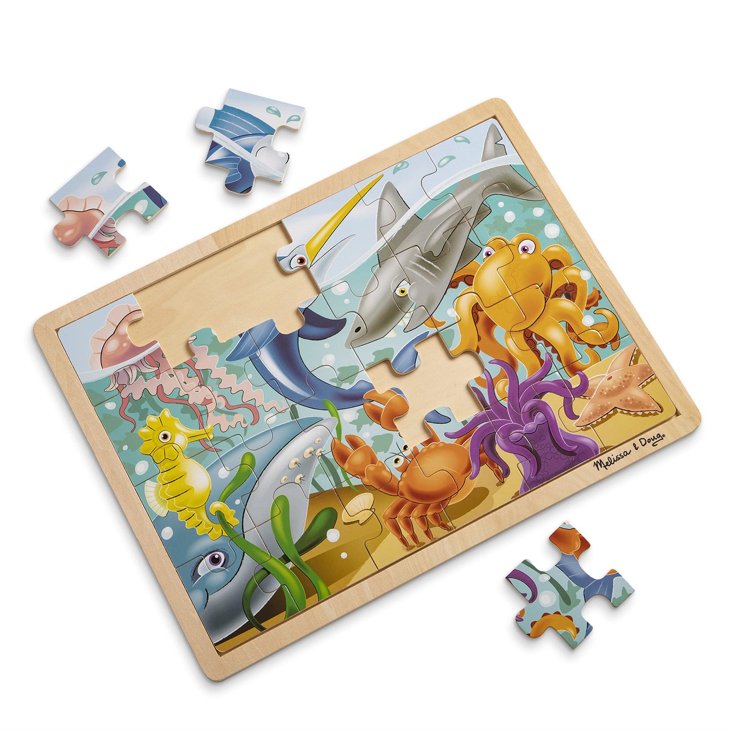 Melissa & Doug Under The Sea Ocean Animals Wooden Jigsaw Puzzle With Storage Tray (24 Pcs)