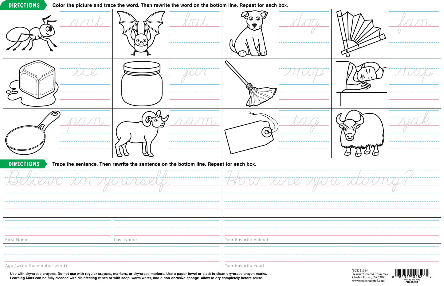 Cursive Writing Practice Learning Mat